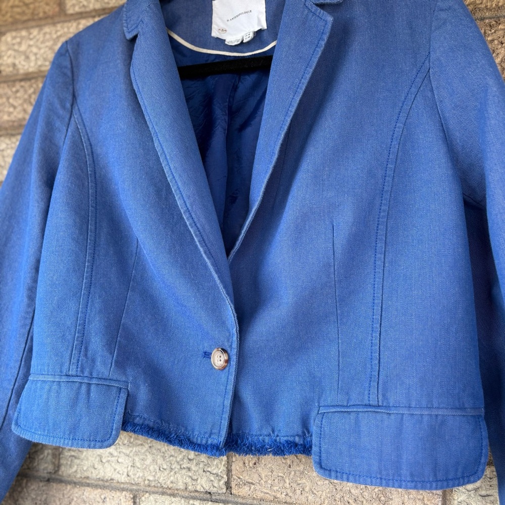 NWOT Anthropologie Cropped Blazer Blue with Frayed Trim - Picture 4 of 11
